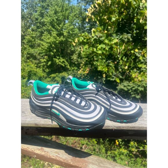 Nike AIR MAX 97’ BLACK/CLEAR EMERALD GREEN/WHITE [921826-013] Sz 9 - Picture 1 of 8